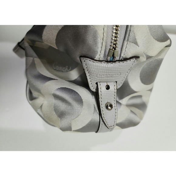Authentic Coach Women Signature Logo Canvas Satchel Grey Fabric Silver Hardware - Picture 9 of 13
